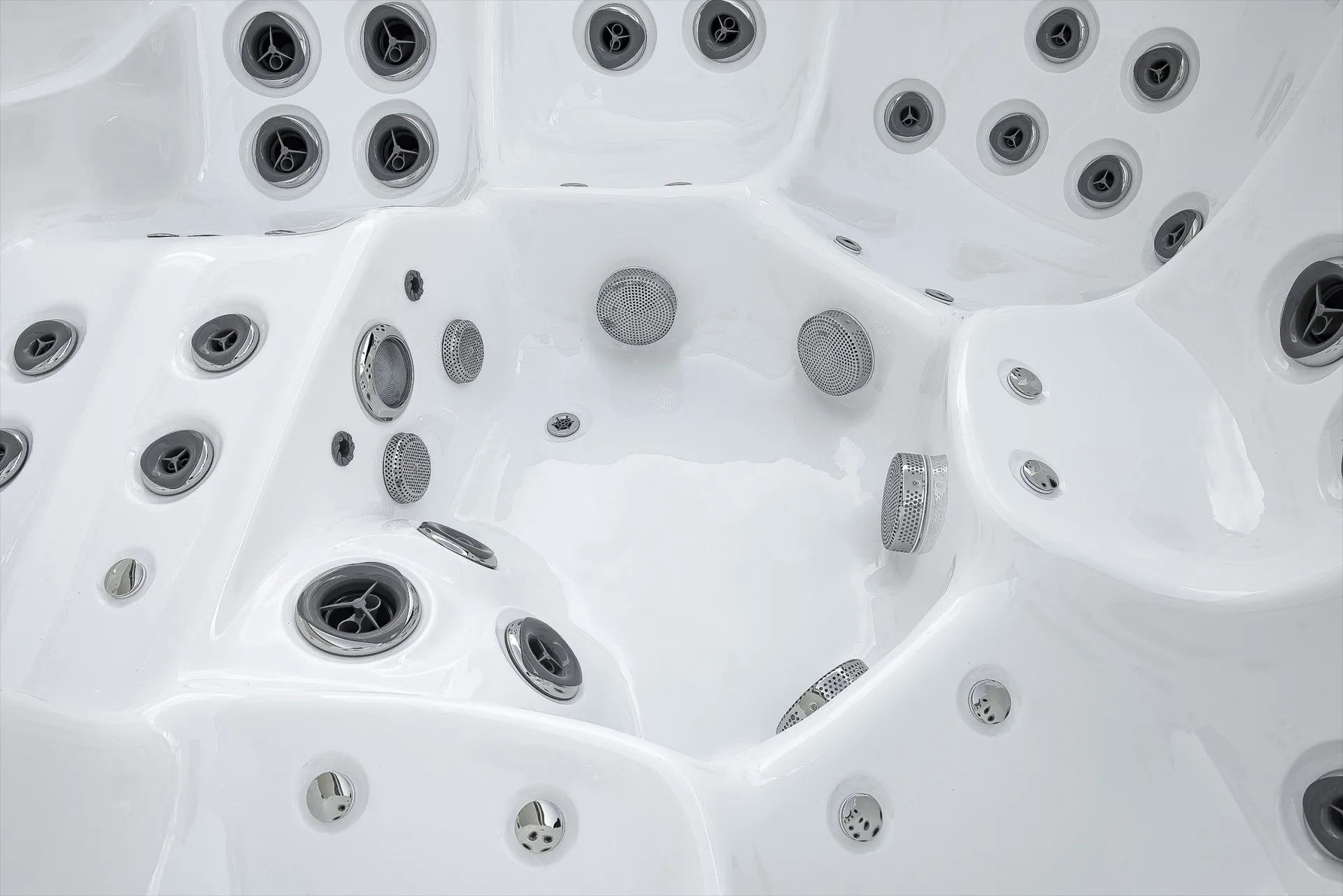 Close-up of multi-seat hot tub layout
