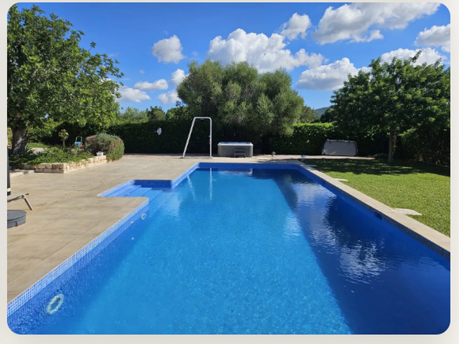 The 12 by 4 metre pool and garden at Casa Viduleto, Felanitx