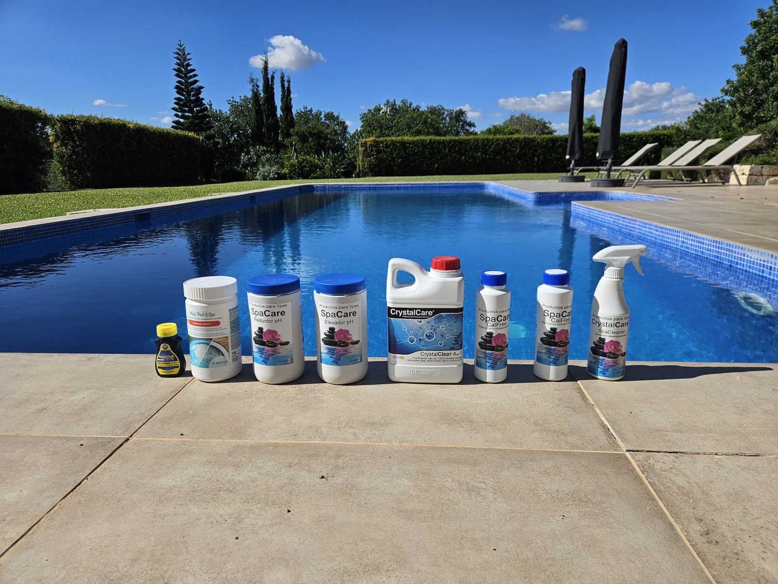 Water-care products supplied for the whirlpool beside the pool at Casa Viduleto