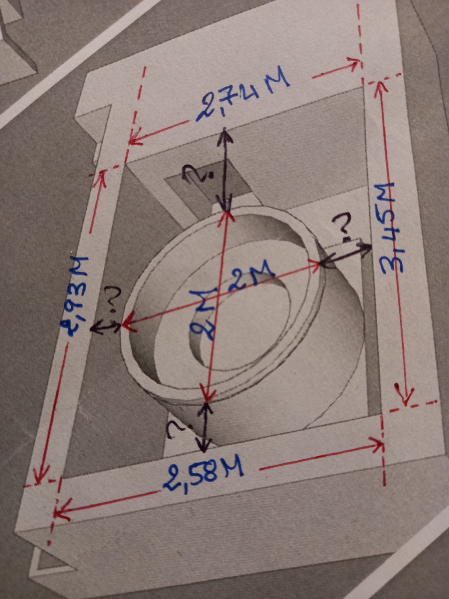 Technical drawing for built-in round spa installation in Mallorca