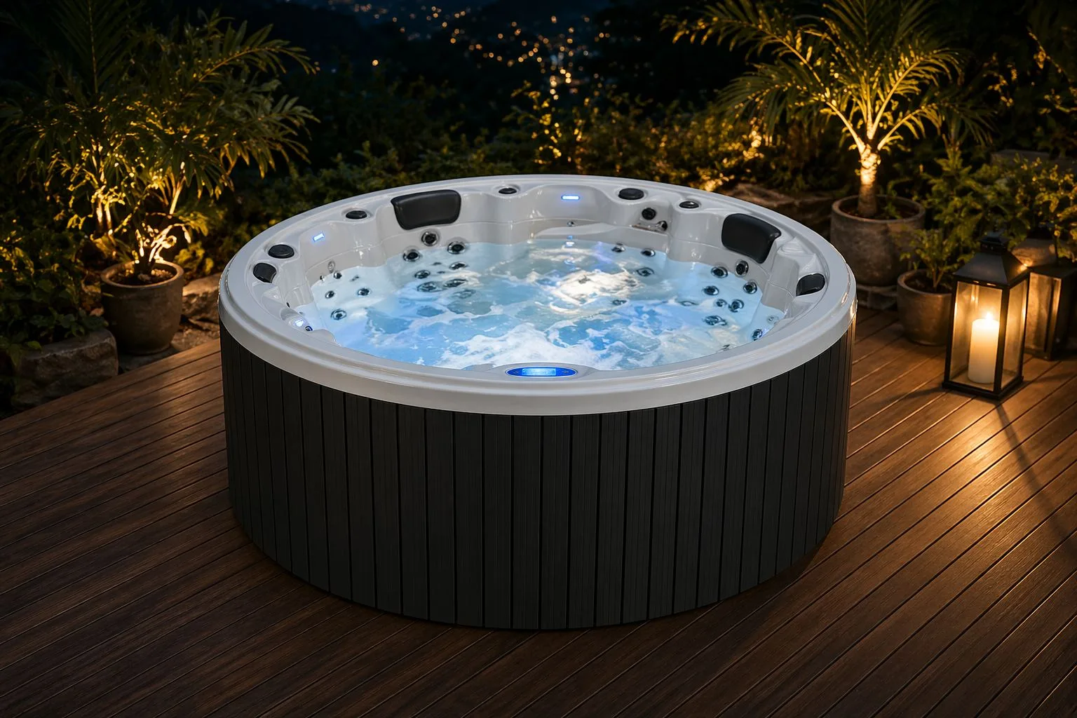 Jacuzzi redondo en una terraza