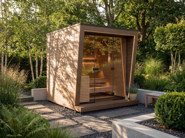 Auroom buitensauna in een tuin op Mallorca