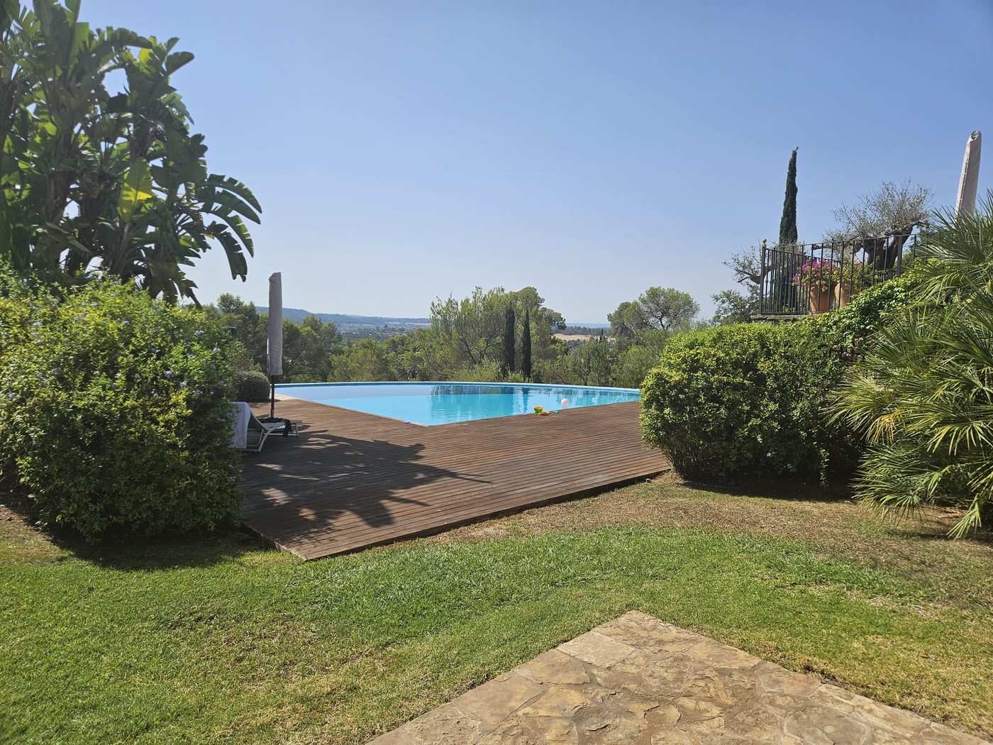 The garden beside the pool at the Bunyola estate