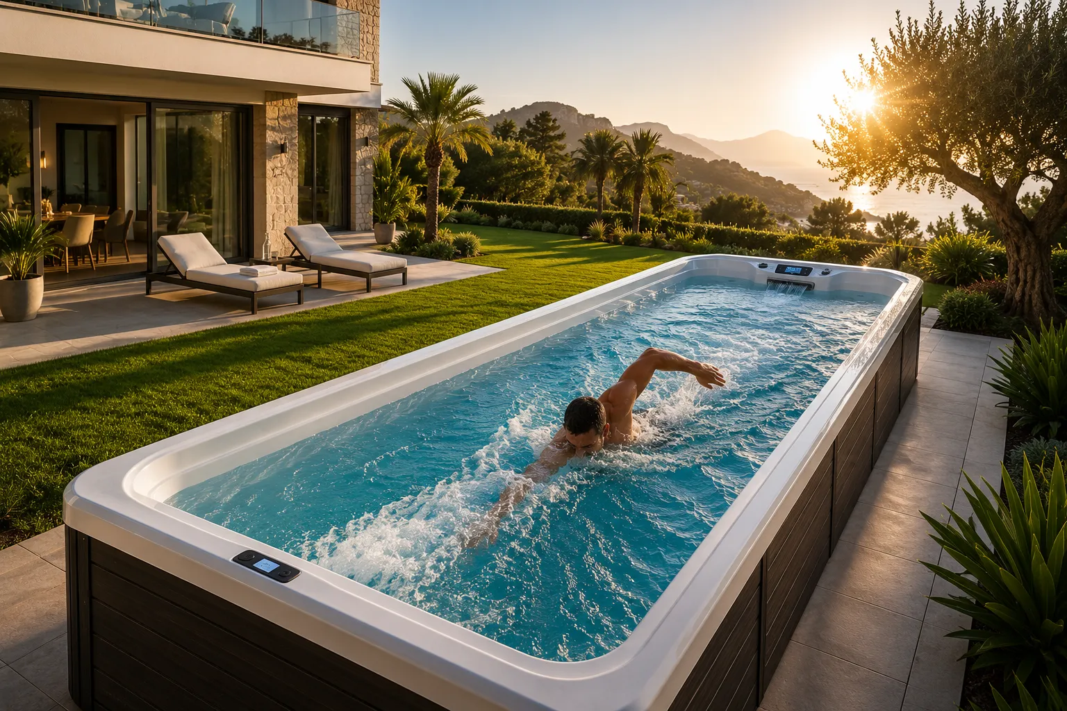 Swim spa during a morning swim