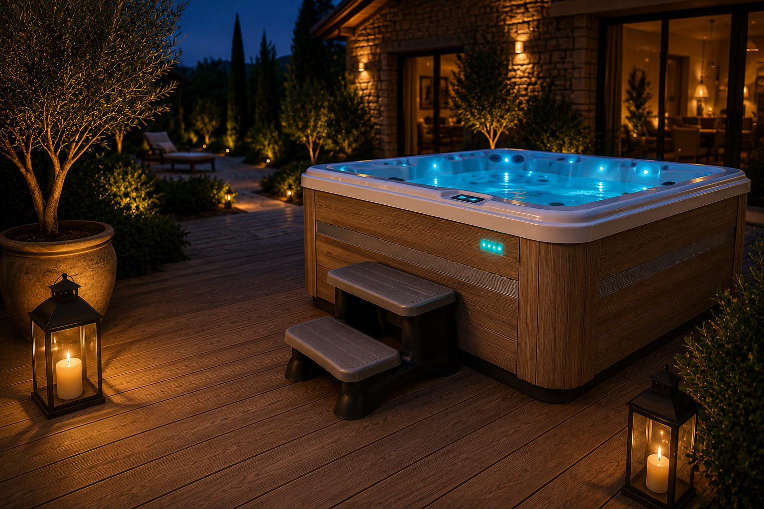PVC spa step — anti-slip access